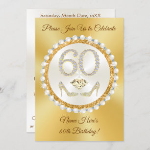 Elegant, 60th Birthday Invitations for Her, Custom