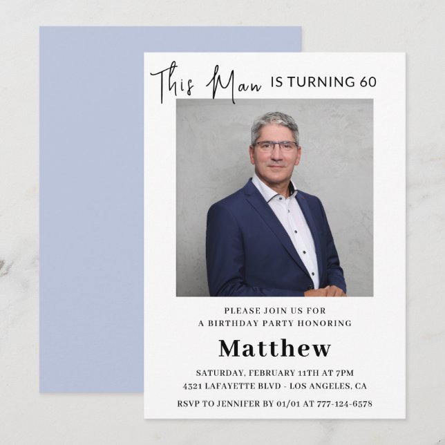 Elegant 60th birthday invitations Men Photo (Front/Back)