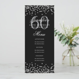 Elegant 60th Birthday Menu Silver Black Confetti Invitation