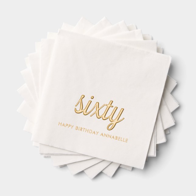 Elegant 60th Birthday Modern Gold Foil Napkins (Insitu (Stacked))