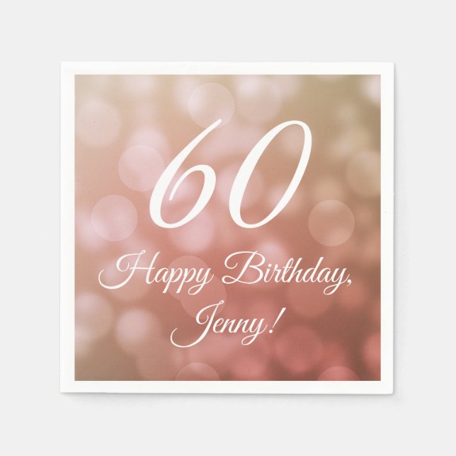 Elegant 60th Birthday Napkins For Her in Pink (Front)