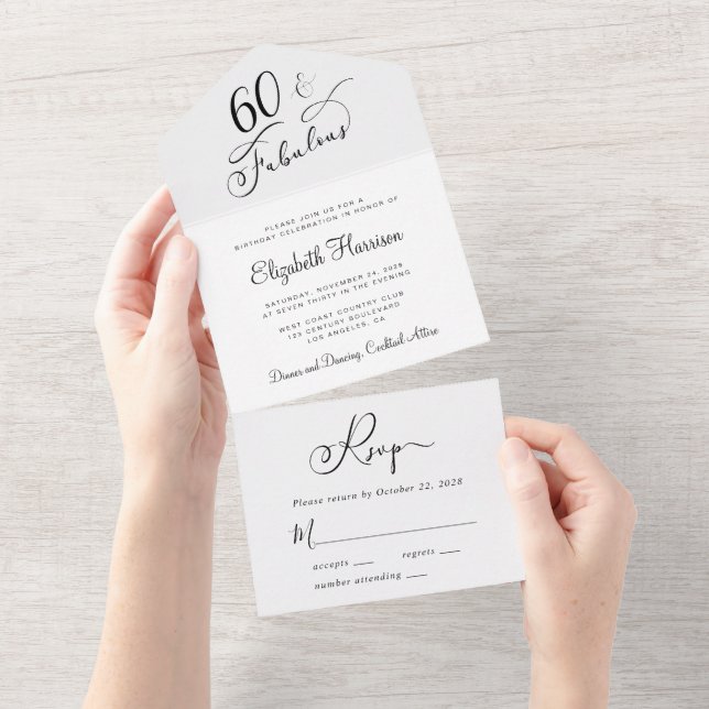 Elegant 60th Birthday Party All In One Invitation (Tearaway)