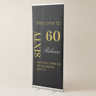 Elegant 60th Birthday Party Black & Gold Backdrop  Retractable Banner