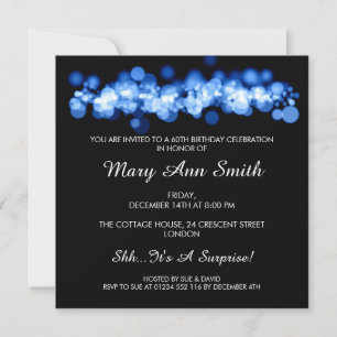 Elegant 60th Birthday Party Blue Bokeh Lights Invitation