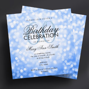Elegant 60th Birthday Party Blue Glitter Lights Invitation