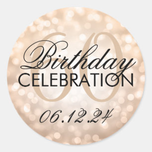 Elegant 60th Birthday Party Copper Glitter Lights Classic Round Sticker