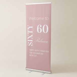 Elegant 60th Birthday Party Dusty Pink Backdrop Retractable Banner