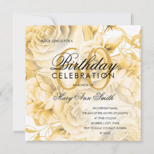 Elegant 60th Birthday Party Floral Gold 