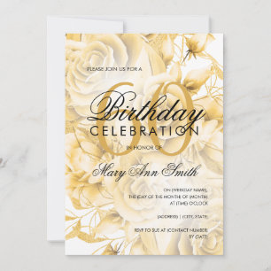 Elegant 60th Birthday Party Floral Gold  Invitation