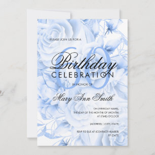 Elegant 60th Birthday Party Floral Navy Blue  Invitation