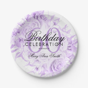 Elegant 60th Birthday Party Floral Purple Paper Plate