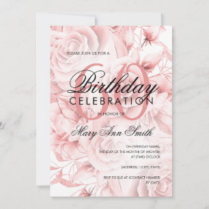 Elegant 60th Birthday Party Floral Rose Gold Invitation
