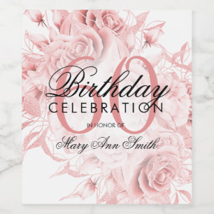 Elegant 60th Birthday Party Floral Rose Gold  Wine Label