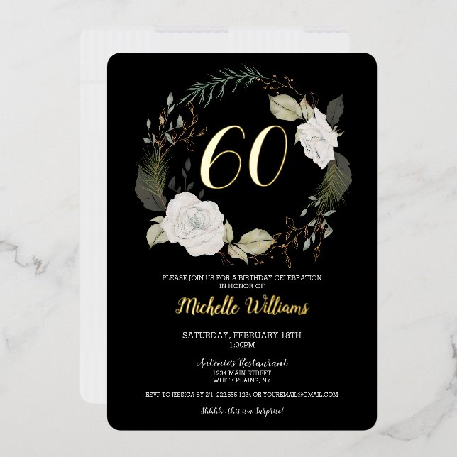 Elegant 60th Birthday Party Floral Wreath Gold (Envelope)