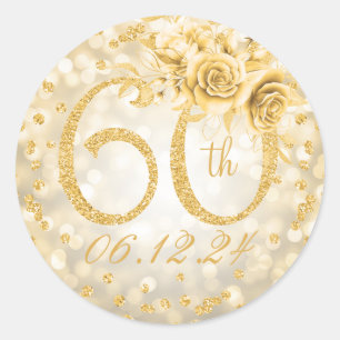 Elegant 60th Birthday Party Glam Lights Gold  Classic Round Sticker