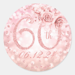 Elegant 60th Birthday Party Glam Lights Rose Gold Classic Round Sticker