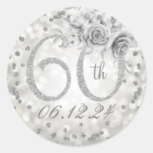 Elegant 60th Birthday Party Glam Lights Silver  Classic Round Sticker