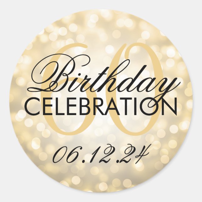 Elegant 60th Birthday Party Gold Glitter Lights Classic Round Sticker (Front)