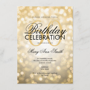 Elegant 60th Birthday Party Gold Glitter Lights Invitation
