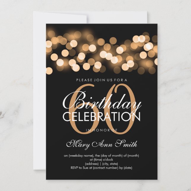 Elegant 60th Birthday Party Gold Hollywood Glam Invitation (Front)