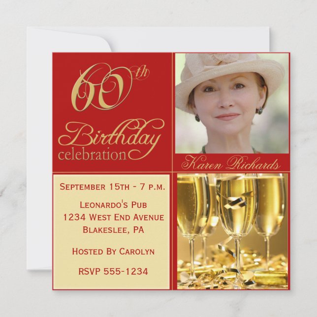 Elegant 60th Birthday Party Invitations (Front)