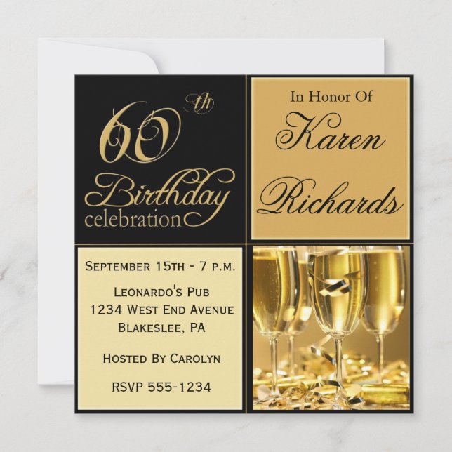 Elegant 60th Birthday Party Invitations (Front)