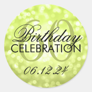 Elegant 60th Birthday Party Lime Glitter Lights Classic Round Sticker