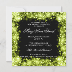 Elegant 60th Birthday Party Lime Sparkling Lights Invitation