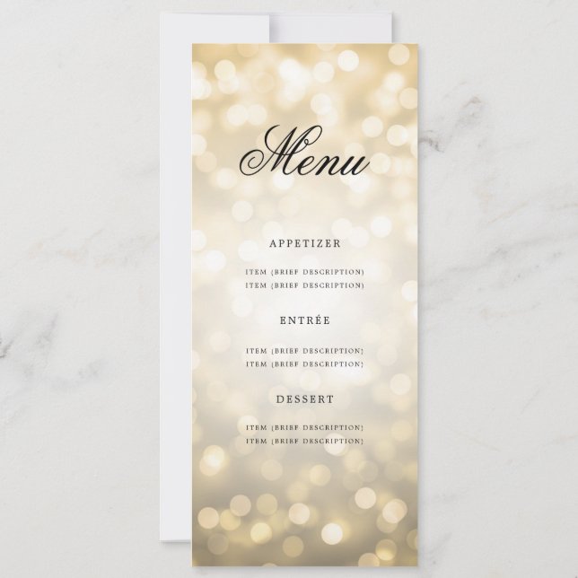 Elegant 60th Birthday Party Menu Gold Bokeh Invitation (Back)