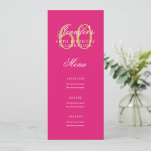 Elegant 60th Birthday Party Menu Gold Hot Pink  Invitation