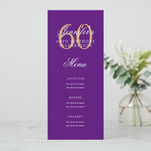 Elegant 60th Birthday Party Menu Gold Purple Invitation