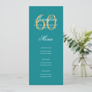 Elegant 60th Birthday Party Menu Gold Turquoise  Invitation