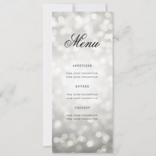 Elegant 60th Birthday Party Menu Silver Bokeh Invitation