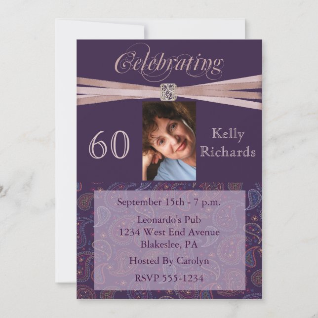 Elegant 60th Birthday Party  Photo Invitations (Front)