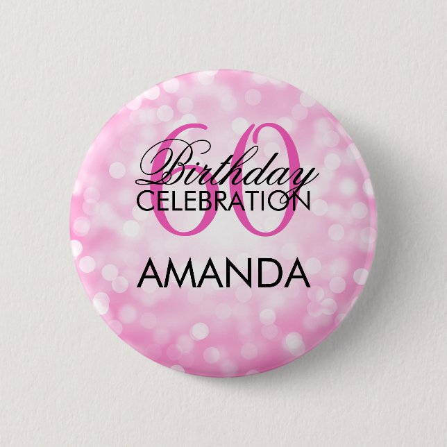 Elegant 60th Birthday Party Pink Glitter Lights 6 Cm Round Badge (Front)