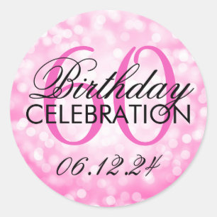 Elegant 60th Birthday Party Pink Glitter Lights Classic Round Sticker