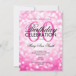 Elegant 60th Birthday Party Pink Glitter Lights Invitation