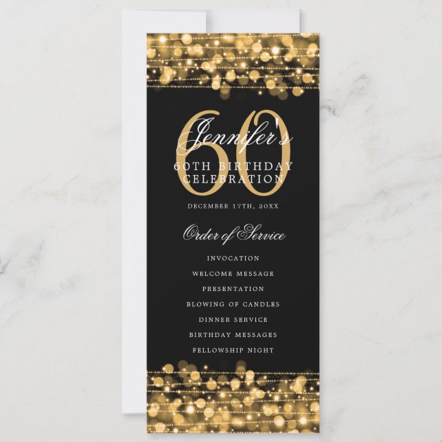 Elegant 60th Birthday Party Program Gold  Invitation (Front)