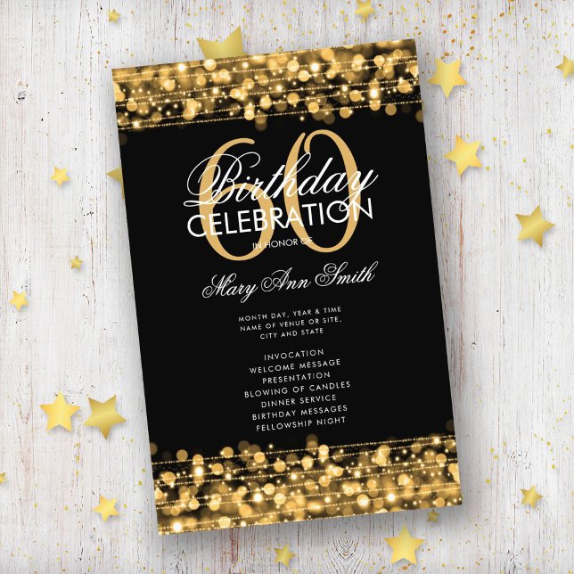Elegant 60th Birthday Party Program Gold w/ Menu (Creator Uploaded)