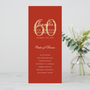 Elegant 60th Birthday Party Program Red Gold  Invitation