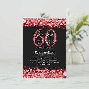 Elegant 60th Birthday Party Program Red Menu Invitation