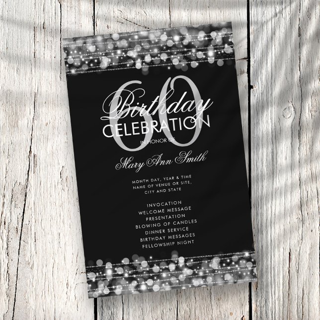 Elegant 60th Birthday Party Program Silver w/ Menu (Creator Uploaded)