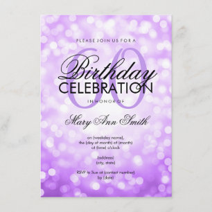 Elegant 60th Birthday Party Purple Glitter Lights Invitation