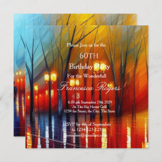 Elegant 60th Birthday Party red blue yellow lights Invitation