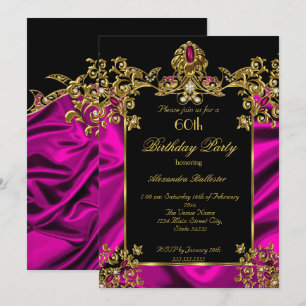 Elegant 60th Birthday Party Silk Rich Pink Gold Invitation