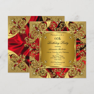 Elegant 60th Birthday Party Silk Ruby Red Gold Invitation