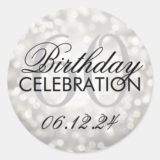 Elegant 60th Birthday Party Silver Glitter Lights Classic Round Sticker (Front)
