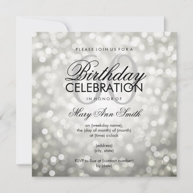 Elegant 60th Birthday Party Silver Glitter Lights Invitation (Front)