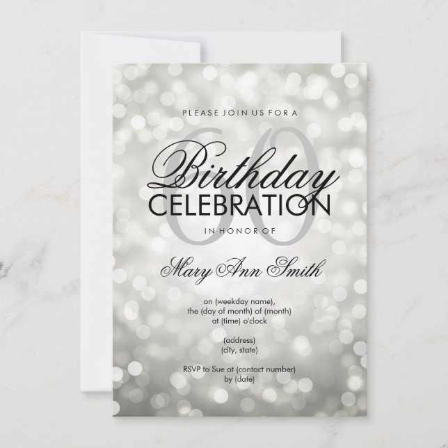 Elegant 60th Birthday Party Silver Glitter Lights Invitation (Front)