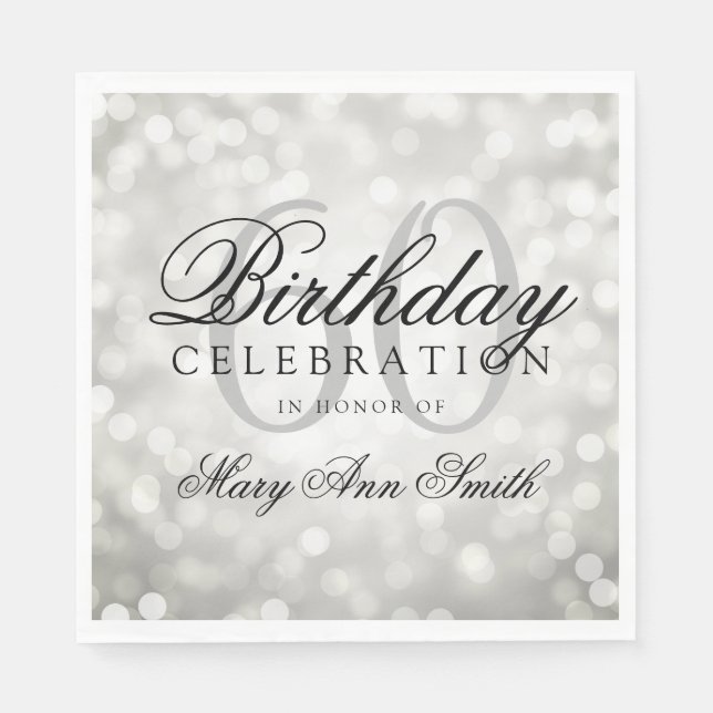 Elegant 60th Birthday Party Silver Glitter Lights Napkin (Front)